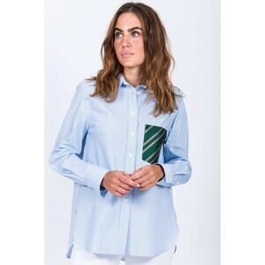 820 CALIBAN Striped Blouse with Patch Chest Pocket in Blue/White Size 44